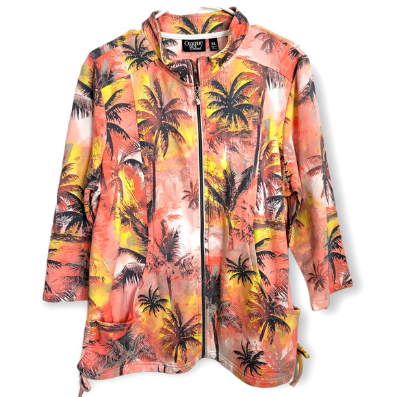 Onque Casuals Jackets & Blazers - NWT Onque Casual Sunset Palm Tree Zip Up Quarter Sleeve Jacket Size XL